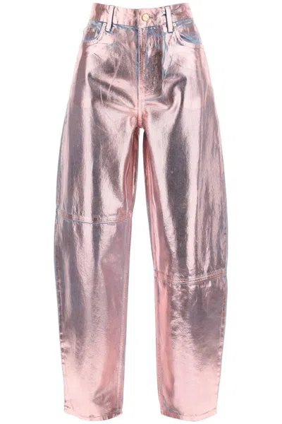 Ganni Foil Stary High-rise Tapered-leg Jeans In Metallic