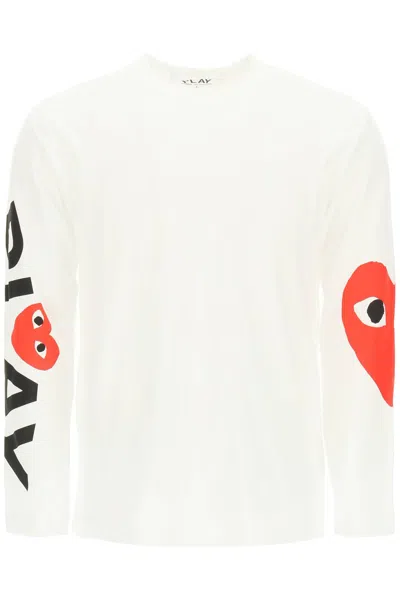Comme Des Garçons Play Comme Des Garcons Play Logo Print Long Sleeved T Shirt In White