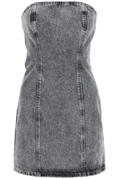 Rotate Birger Christensen Denim Mini Dress With Rhinest In Grey