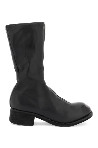 Guidi Front Zip Leather Boots In Black