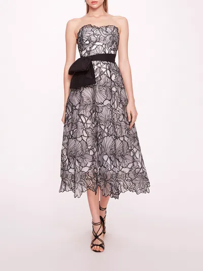 Marchesa Iris Cutwork Midi Dress In Ivory Black