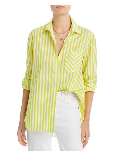 Rag & Bone Maxine Womens Cotton Striped Button-down Top In Yellow