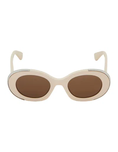 Alexander Mcqueen Oval The Grip Sunglasses In Ivory/brown
