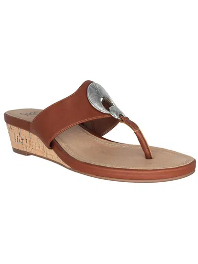 Impo Rocco Womens Faux Leather Thong Wedge Sandals In Brown