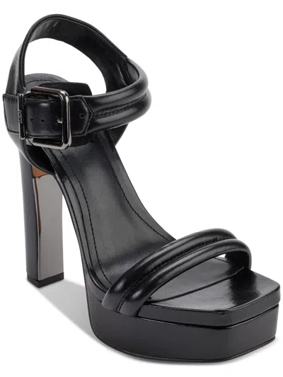 Dkny Jaysha Womens Leather Buckle Platform Sandals In Black