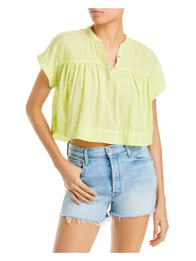 Mother Womens Cotton Cropped Pullover Top In Yellow