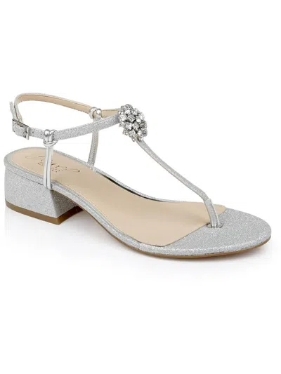 Jewel Badgley Mischka Lizette Womens Glitter Ankle Strap Heels In Silver