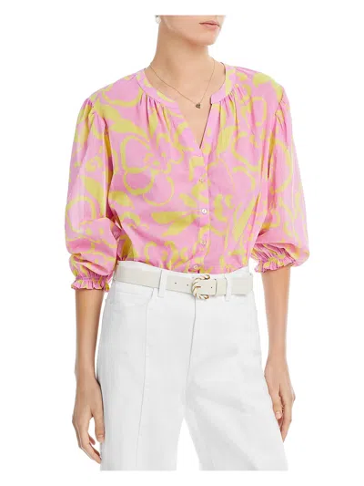 Velvet By Graham & Spencer Valentina 6 Womens Cotton Floral Print Button-down Top In Pink