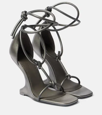 Rick Owens Cantilever Leather Wedge Sandals In Gray