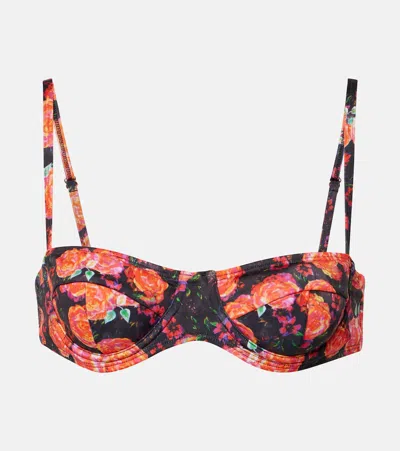 Bananhot Lenny Floral Bikini Top In Burgundy