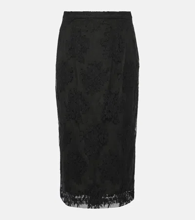 Dolce & Gabbana Cotton And Lace Midi Skirt In Black