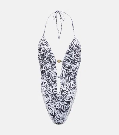 Bananhot Amur Zebra-print Cutout Swimsuit In White
