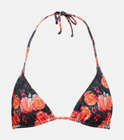 Bananhot Bell Floral Tringle Bikini Top In Brown