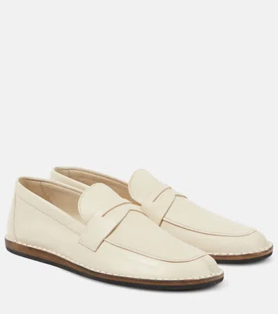 The Row Cary Leather Penny Loafers In White