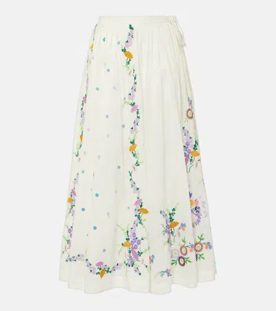 Alemais Willa Embroidered Cotton Maxi Skirt In White