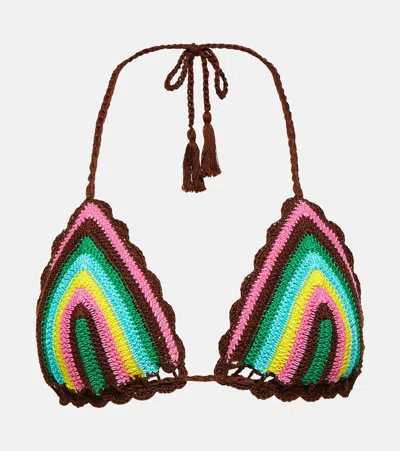 Anna Kosturova Striped Crochet Bikini Top In Multicoloured