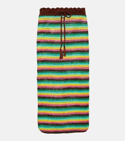 Anna Kosturova Striped Crochet Cotton Midi Skirt In Green