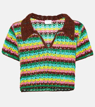 Anna Kosturova Striped Crochet Cotton Polo Shirt In Multicoloured