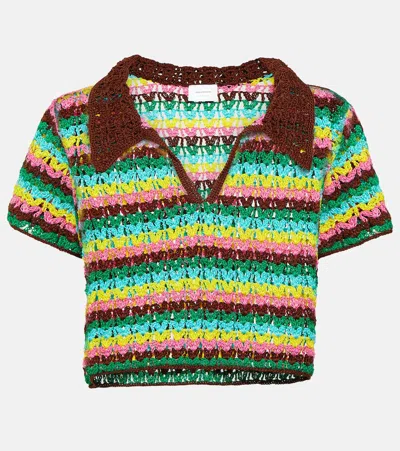 Anna Kosturova Striped Crochet Cotton Polo Shirt In Multi