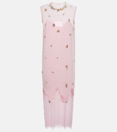 Costarellos Keeva Embellished Crêpe And Lace Midi Dress In Pink
