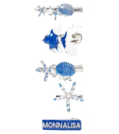 Monnalisa Kids' Set Of 5 Embellished Bobby Pins In Metallic