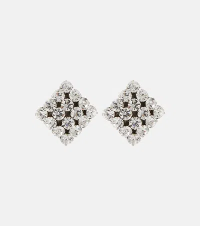 Alessandra Rich Square Crystal Stud Earrings In Crystal & Silver