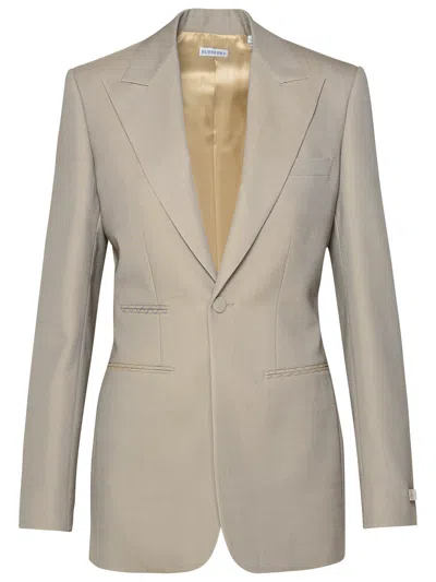 Burberry Single-breasted Wool Blazer Jacket In Beige