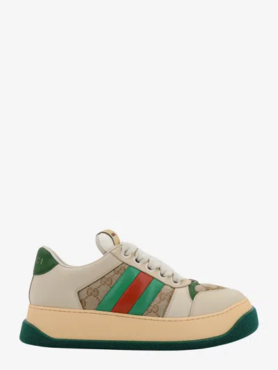 Gucci Screener Gg Supreme Canvas & Suede Sneaker In Beige