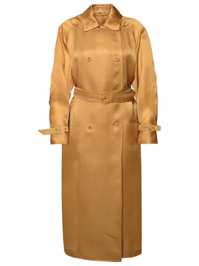 Max Mara 'sacco' Silk Leather Trench Coat Woman In Brown