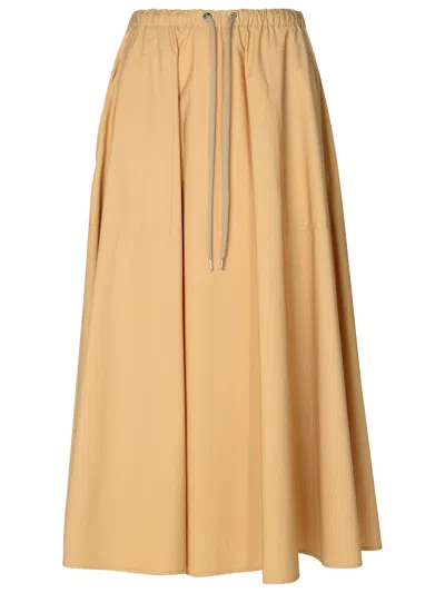 Moncler Logo Cotton Midi Skirt In Beige