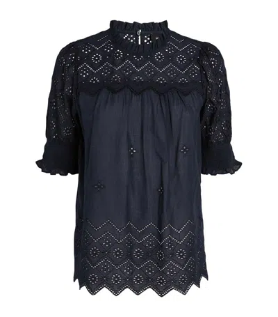 Me+em Cotton Broderie Anglaise Blouse In Navy
