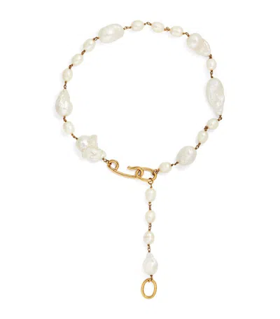 Jil Sander Pearl Grainy Necklace In Yellow
