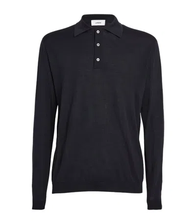 Lardini Wool-silk Blend Long-sleeve Polo Shirt In Navy