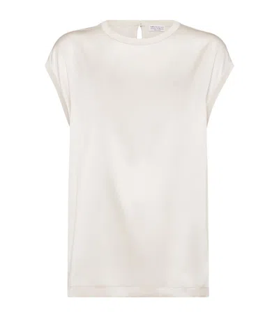 Brunello Cucinelli Women's Stretch Silk Satin T-shirt In Shell