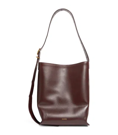 Jil Sander Leather Cannolo Tote Bag In Brown