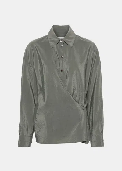 Lemaire Draped Silk Blend Shirt In Ash Grey