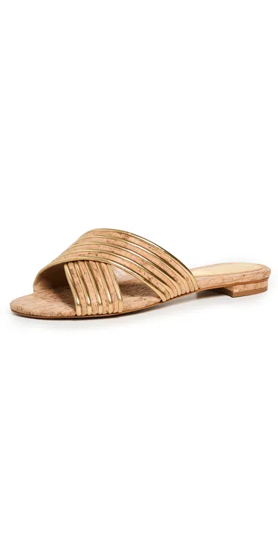 Schutz Latifah Metallic Cork Crisscross Sandals In Gold Natural