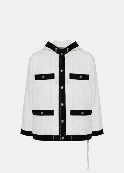 Mastermind Japan Hooded Tweed Shirt Jacket In White/black