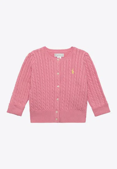 Polo Ralph Lauren Baby Girls Cable Knit Logo Cardigan In Pink