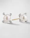 David Yurman Cable Collectibles Pearl Earrings With Diamonds And Silver, 7mm In Pearl &amp; Diamonds