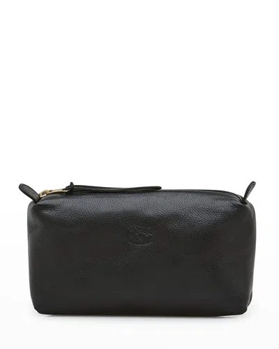 Il Bisonte Classic Zip Leather Cosmetic Bag In Black