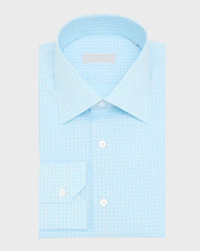 Stefano Ricci Men's Cotton Check Dress Shirt In White  Turquoise