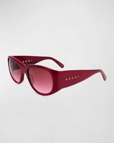 Marni Logo Acetate Wrap Sunglasses In Red