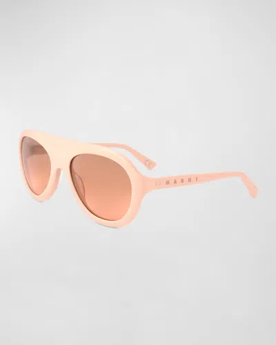 Marni Logo Acetate Aviator Sunglasses In Nude