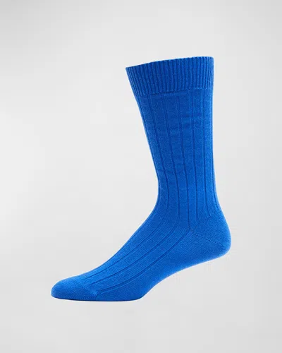 Bresciani Men's Cashmere Mid-calf Socks In Blue 40987