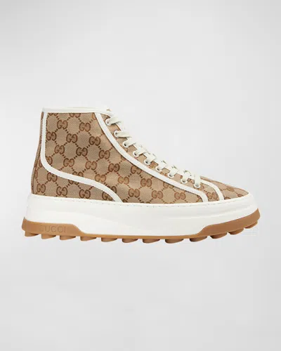 Gucci Men's Tennis Treck Canvas High Top Sneakers In Beige/white