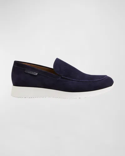 Gianvito Rossi Men's Rubber-sole Suede Loafers In Denim