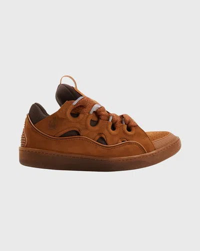 Lanvin Men's Caged Suede Jumbo-lace Sneakers In 603 - Tan