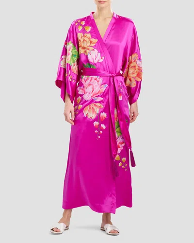 Josie Natori Natori Couture Hanabi Tassel Silk Wrap Robe In Hot Pink