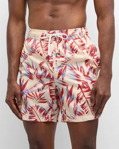 Onia Men's Charles 7 Palm-print Swim Shorts In Tan Multi